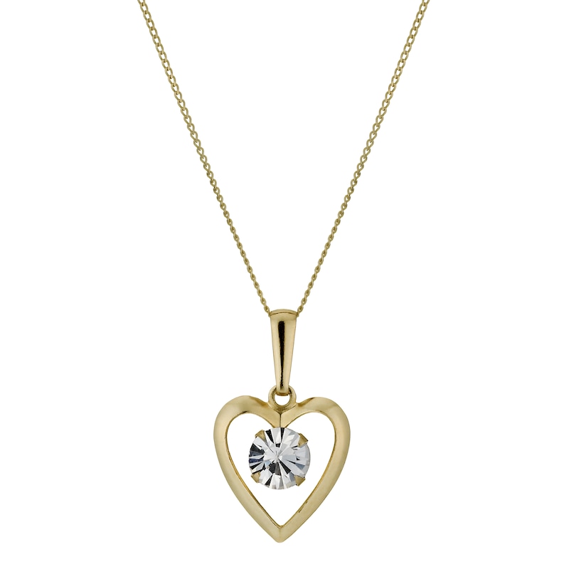Main Image 1 of 9ct Yellow Gold 16" Heart Cubic Zirconia Pendant