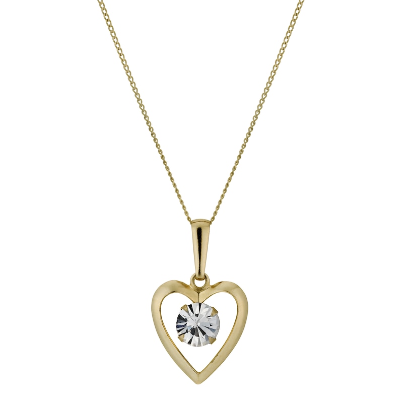 9ct Yellow Gold 16 Inch Heart Cubic Zirconia Pendant