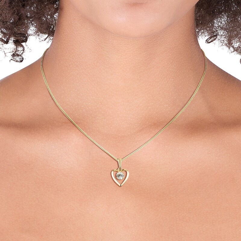9ct Yellow Gold 16 inches Heart Cubic Zirconia Pendant