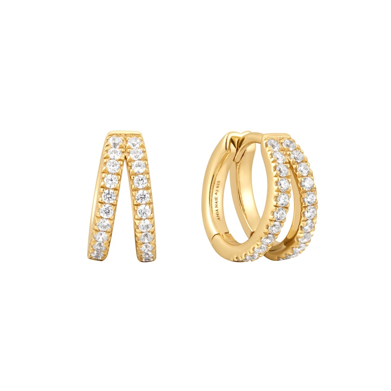 Main Image 1 of Ania Haie Gold Tone Double Pavé Huggies