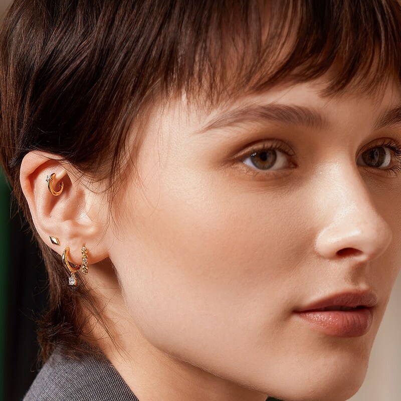 Main Image 3 of Ania Haie Gold Tone Drop Solitaire Huggies
