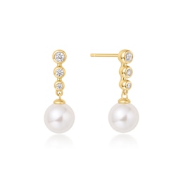 Ania Haie Gold Tone Tennis Beaded Stone Pearl Drop Stud Earrings