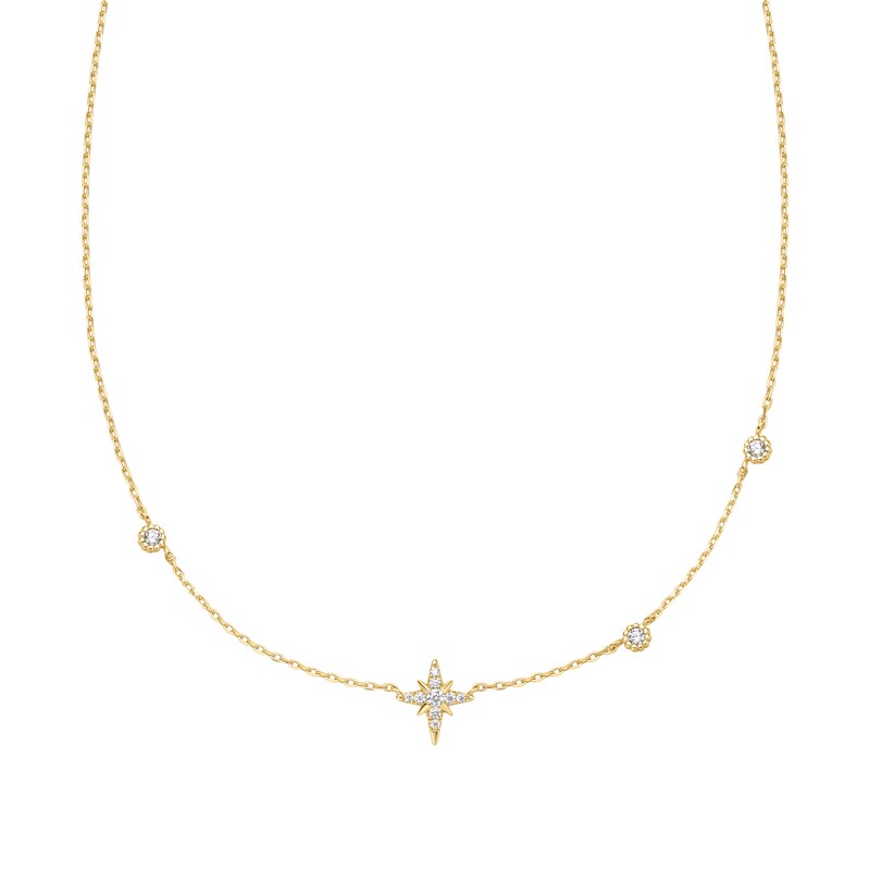 Main Image 1 of Ania Haie Gold Tone Eight Pointed Star Cubic Zirconia Station Necklace