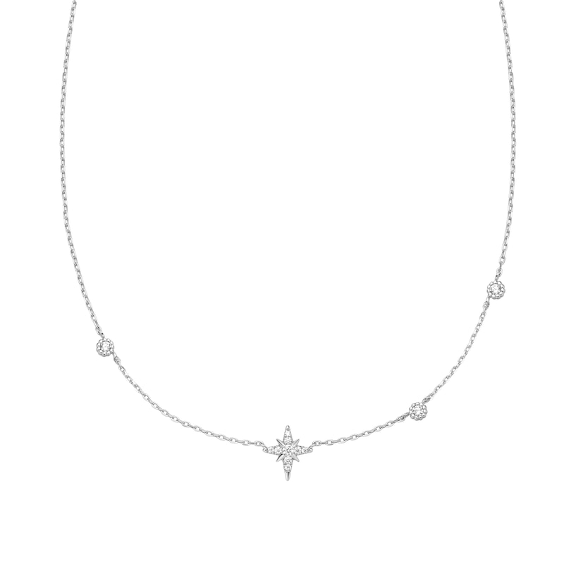 Main Image 1 of Ania Haie Sterling Silver Eight Pointed Star Cubic Zirconia Station Necklace