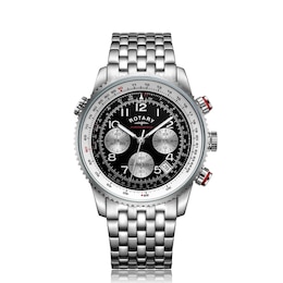 Rotary Men's Pilot Black Chronograph Dial Stainless Steel Watch