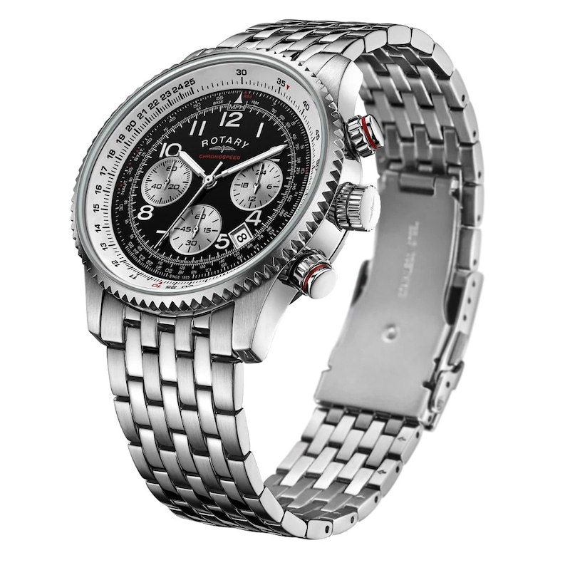 Main Image 2 of Rotary Men's Pilot Black Chronograph Dial Stainless Steel Watch