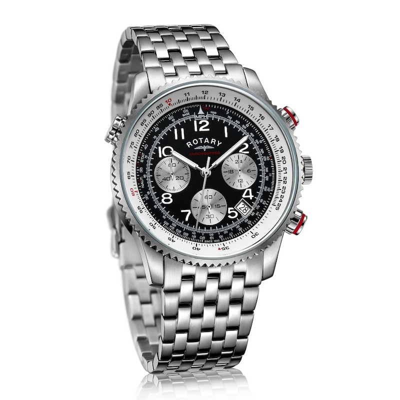 Main Image 3 of Rotary Men's Pilot Black Chronograph Dial Stainless Steel Watch