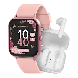 Reflex Active Series 17 Pink Strap Smart Watch & True Wireless Sound Earbud Set