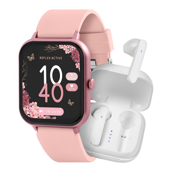 Reflex Active Series 17 Pink Strap Smart Watch and True Wire