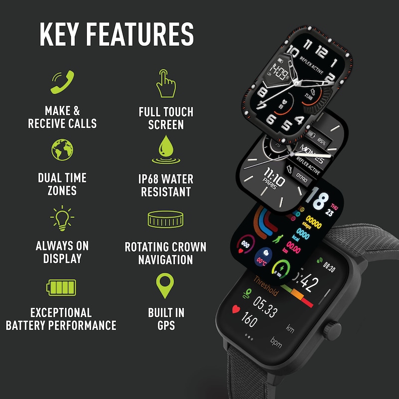 Main Image 2 of Reflex Active Series 44 Amoled Black Silicone GPS Sports Smart Watch