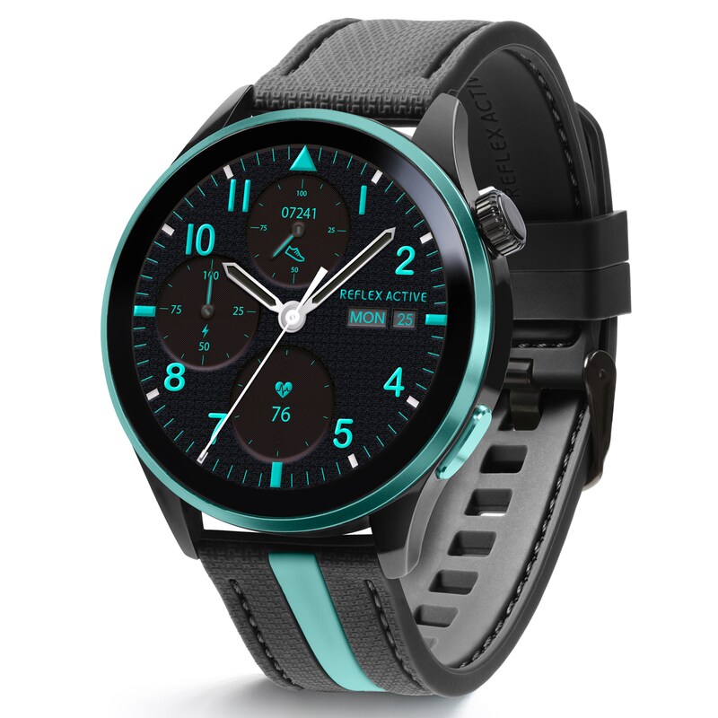 Main Image 1 of Reflex Active Series 54 Amoled GPS Black and Teal Strap Smart Watch