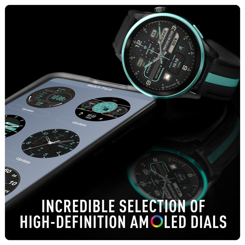 Main Image 4 of Reflex Active Series 54 Amoled GPS Black and Teal Strap Smart Watch