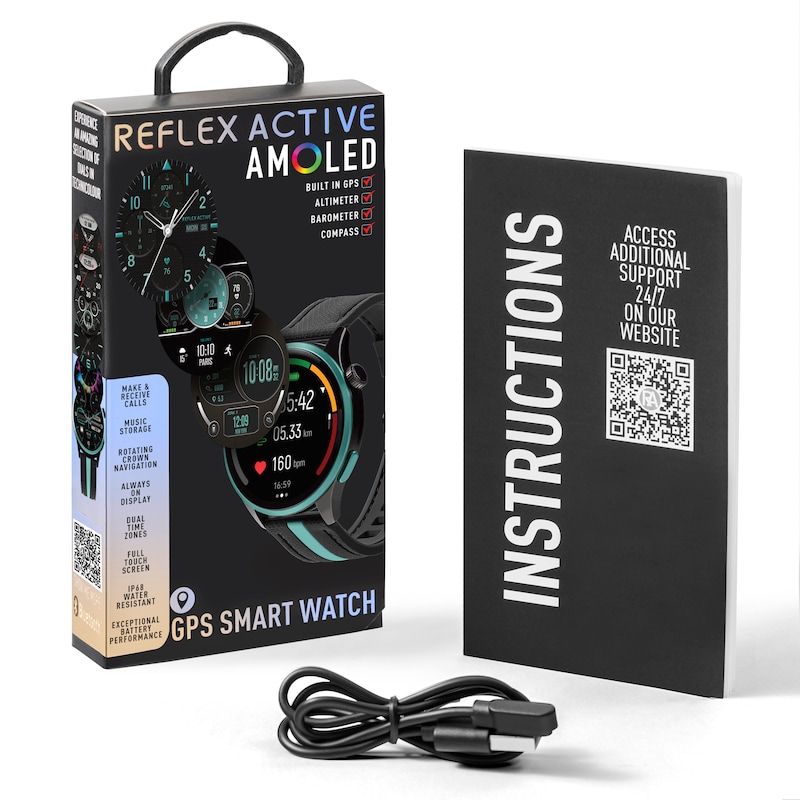 Main Image 6 of Reflex Active Series 54 Amoled GPS Black and Teal Strap Smart Watch