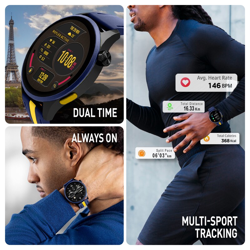 Main Image 2 of Reflex Active Series 54 Amoled GPS Blue and Yellow Strap Smart Watch