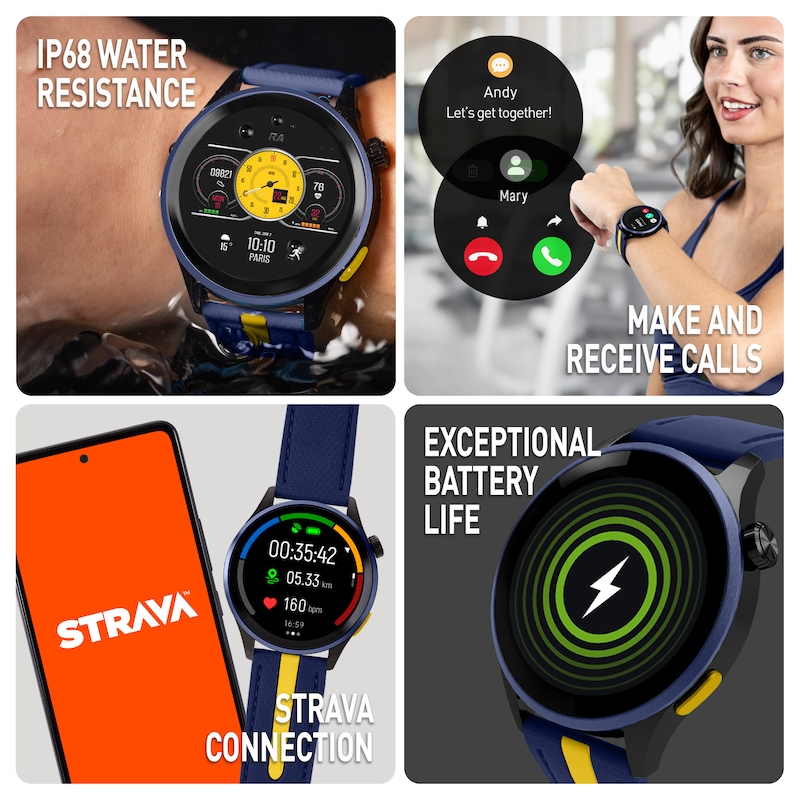 Main Image 3 of Reflex Active Series 54 Amoled GPS Blue and Yellow Strap Smart Watch