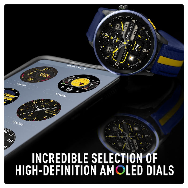 Main Image 4 of Reflex Active Series 54 Amoled GPS Blue and Yellow Strap Smart Watch