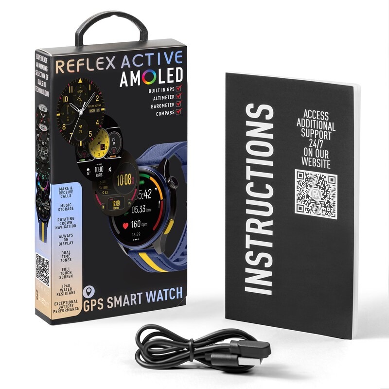Main Image 6 of Reflex Active Series 54 Amoled GPS Blue and Yellow Strap Smart Watch