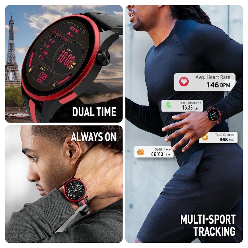 Main Image 2 of Reflex Active Series 54 Amoled GPS Black and Red Strap Smart Watch