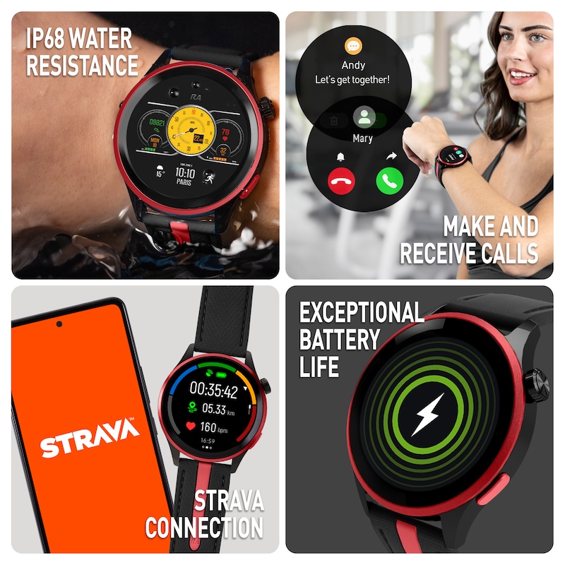 Main Image 3 of Reflex Active Series 54 Amoled GPS Black and Red Strap Smart Watch