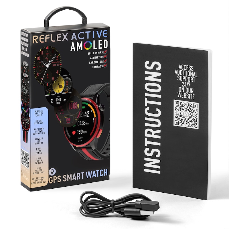 Main Image 6 of Reflex Active Series 54 Amoled GPS Black and Red Strap Smart Watch