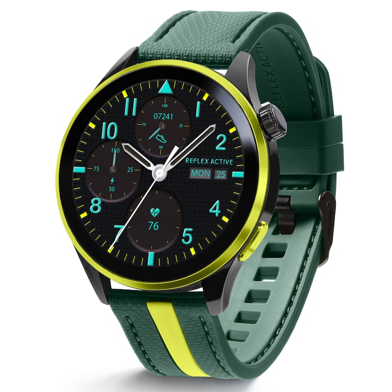 Main Image 1 of Reflex Active Series 54 Amoled GPS Green and Yellow Strap Smart Watch