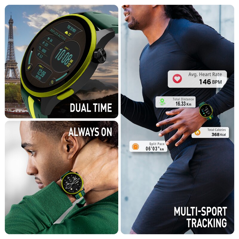 Main Image 2 of Reflex Active Series 54 Amoled GPS Green and Yellow Strap Smart Watch