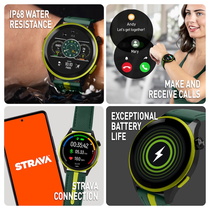 Main Image 3 of Reflex Active Series 54 Amoled GPS Green and Yellow Strap Smart Watch