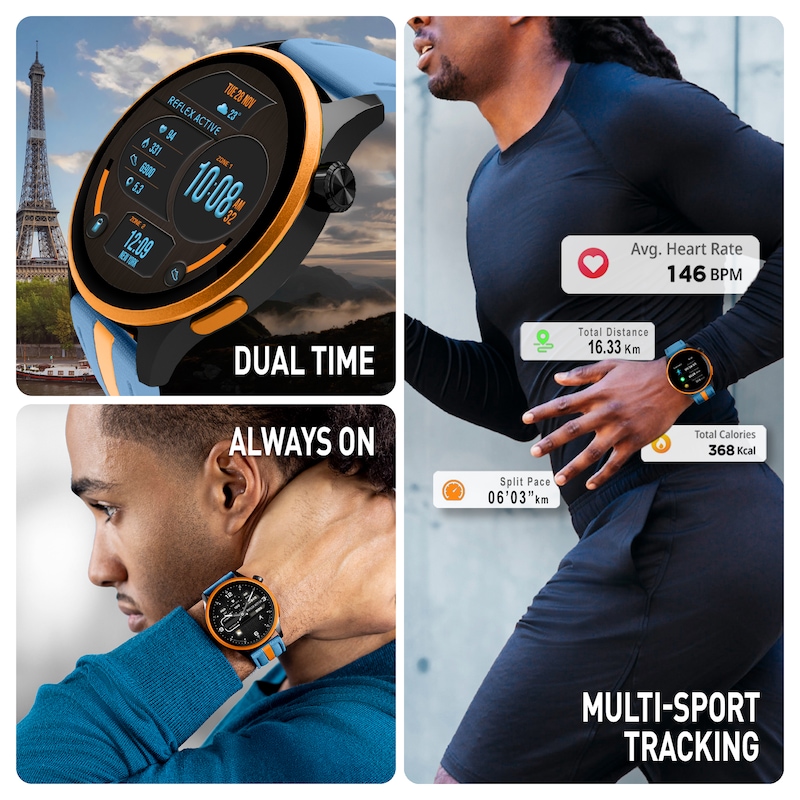 Main Image 2 of Reflex Active Series 54 Amoled GPS Blue and Orange Strap Smart Watch