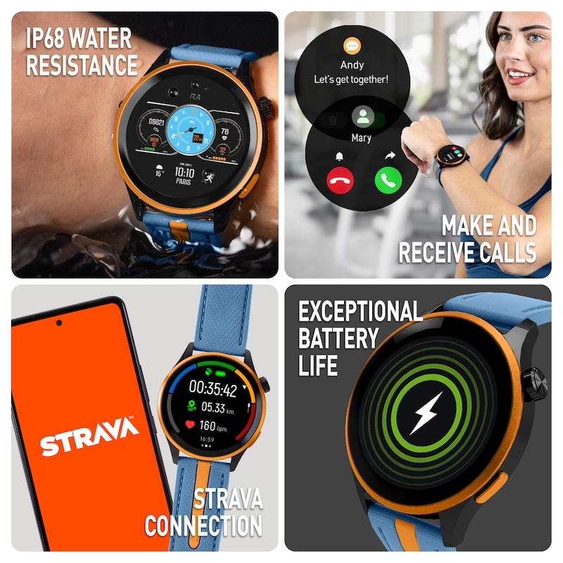 Main Image 3 of Reflex Active Series 54 Amoled GPS Blue and Orange Strap Smart Watch