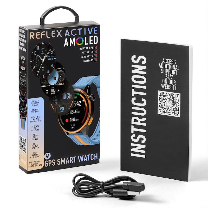 Main Image 6 of Reflex Active Series 54 Amoled GPS Blue and Orange Strap Smart Watch