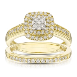 Perfect Fit 9ct Yellow Gold 0.55ct Diamond Cushion Cluster Bridal Set