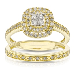 Perfect Fit 9ct Yellow Gold 0.40ct Diamond Cushion Cluster Bridal Set