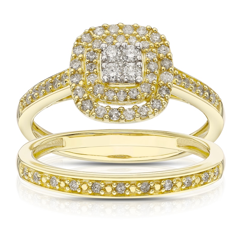 Main Image 1 of Perfect Fit 9ct Yellow Gold 0.40ct Diamond Cushion Cluster Bridal Set