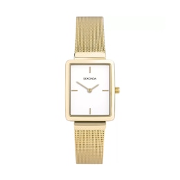 Sekonda 25mm White Rectangle Dial & Gold Tone Mesh Bracelet Watch