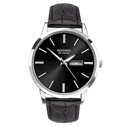 Sekonda Men's 44mm Black Dial & Leather Strap Watch