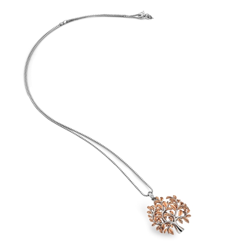 Main Image 3 of Sterling Silver Rhodium & Rose Gold Diamond Tree Pendant