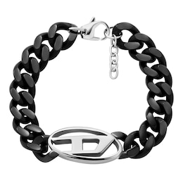 Diesel Men's Black Stainless Steel Oval D Chain Bracelet