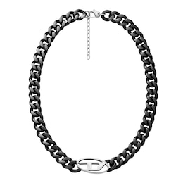 Diesel Men's Black Stainless Steel Oval D Chain Necklace