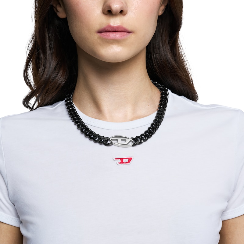 Main Image 3 of Diesel Men's Black Stainless Steel Oval D Chain Necklace