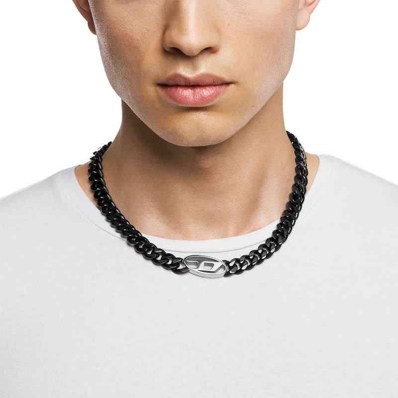 Main Image 4 of Diesel Men's Black Stainless Steel Oval D Chain Necklace