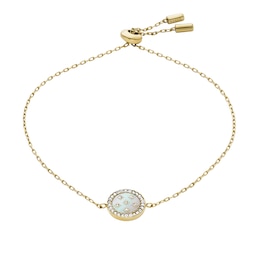 Fossil Ladies' Classic Mother of Pearl Gold Tone Stainless Steel Station Bracelet