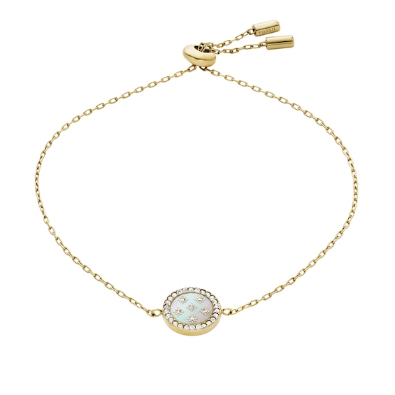 Fossil Ladies Classic Mother of Pearl Gold Tone Stainless Steel Station Bracelet