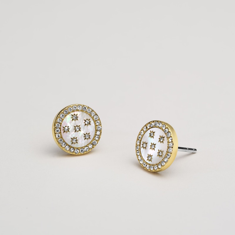 Main Image 3 of Fossil Women's Classic Mother of Pearl Gold Tone Stainless Steel Stud Earrings