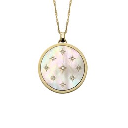 Fossil Ladies' Classic Mother of Pearl Gold Tone Stainless Steel Pendant Necklace