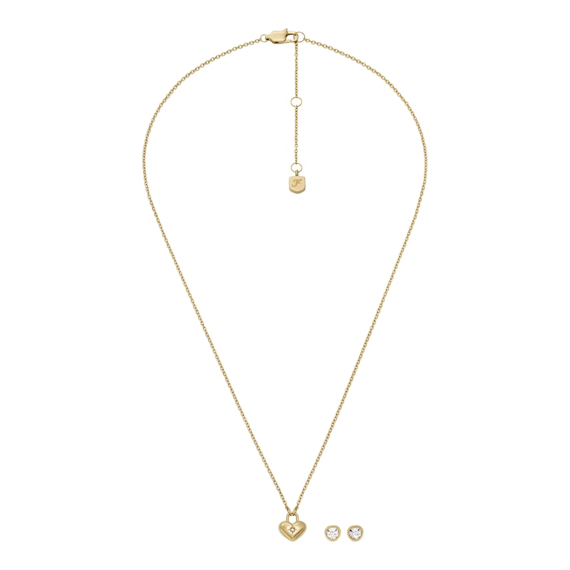 Main Image 2 of Fossil Women's Gold Tone Stainless Steel Heart Necklace and Earrings Gift Set