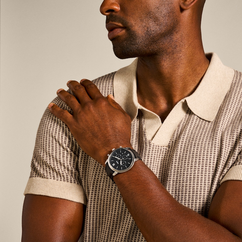 Main Image 5 of Fossil Neutra Men's Chronograph Black Leather Strap Watch