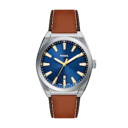 Fossil Everett Men's Blue Dial Brown Leather Strap Watch