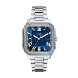 Fossil Crosby Men's Blue Rectangle Stainless Steel Bracelet Watch