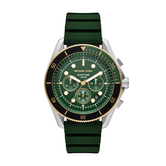 Michael Kors Maritime Mens Chronograph Green Silicone Strap 