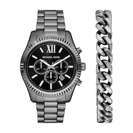 Michael Kors Lexington Men's Chronograph Gunmetal Stainless Steel Watch Set
